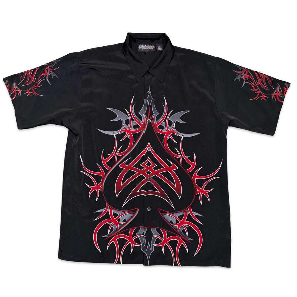 Sapphire Lounge Y2K Tribal Print Spade Button Up Shirt